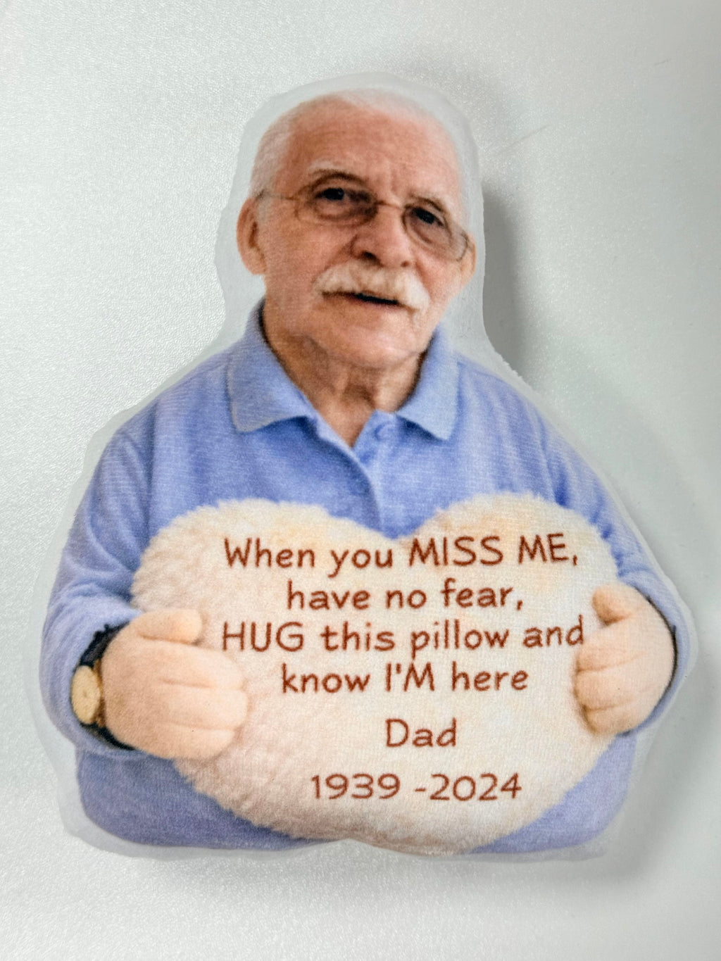 Personalized 3D Effect Memorial Hug Pillow – Custom Photo Pillow with Heart Message, Sympathy Gift for Loss & Remembrance
