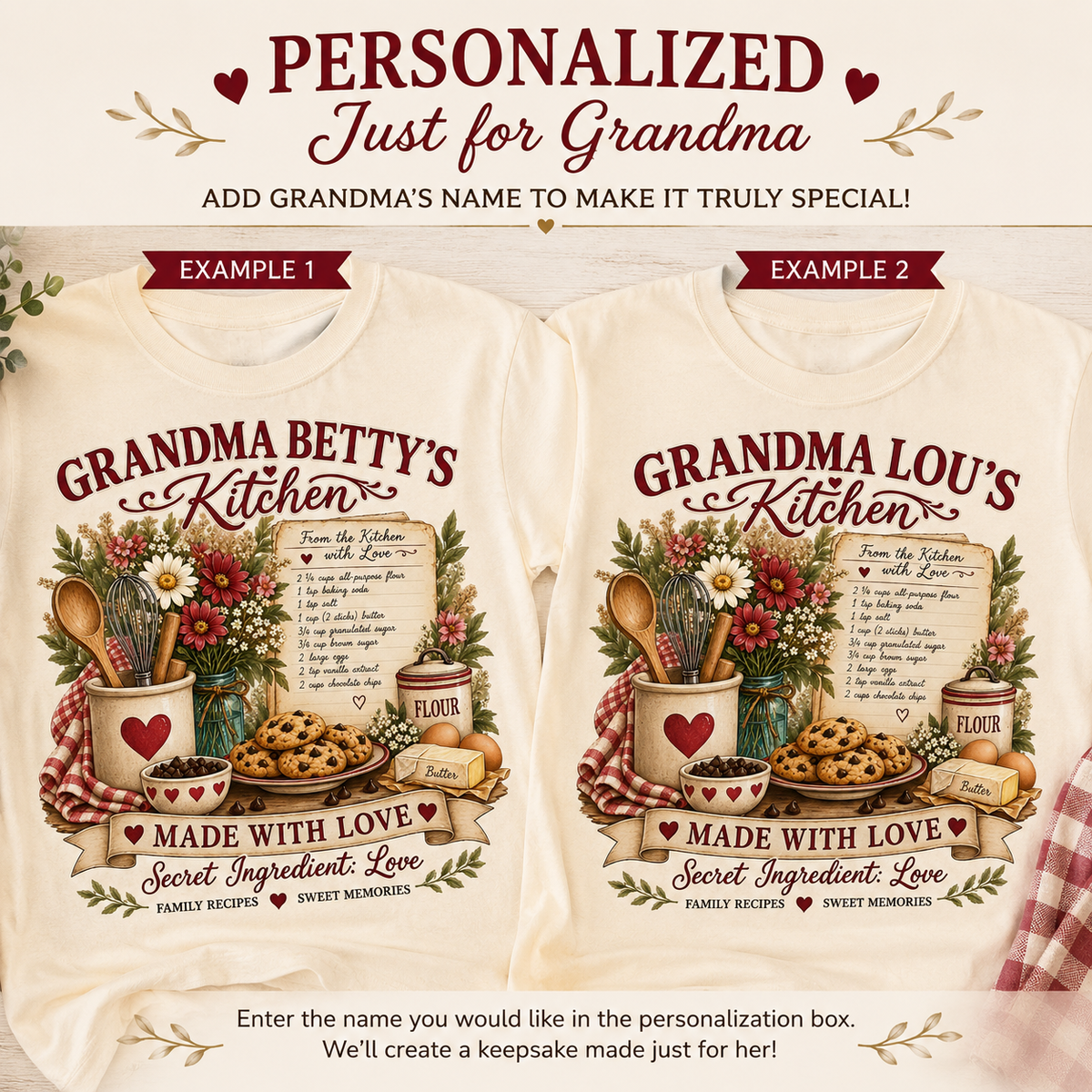 Personalized Grandmas Kitchen Shirt  Custom Grandma Name TShirt  Nana Mimi Gigi Gift  Grandma Baking Shirt  Mothers Day Gift for Grandma