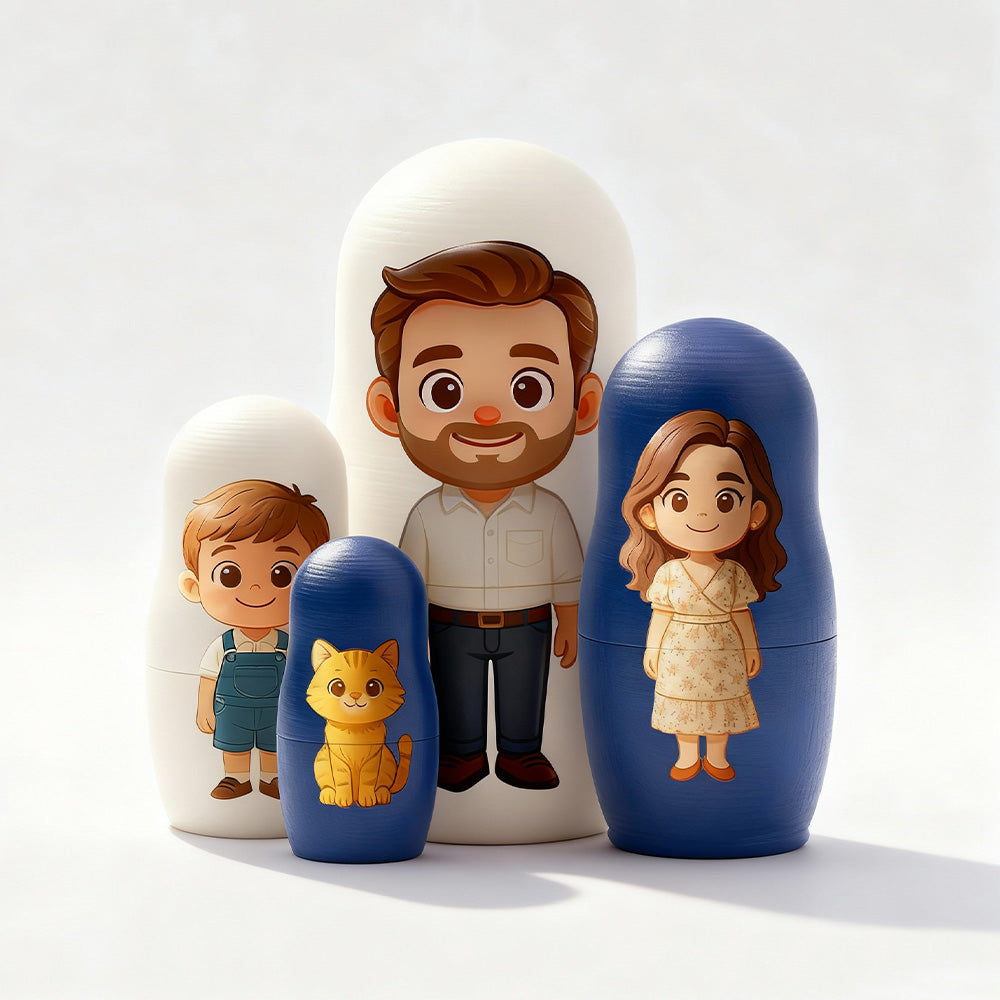 (5 Working Days Production) Personalized Portrait Nesting Doll Custom Photo Family Portrait Preview Cartoon Style Gift Photo Christmas Gift