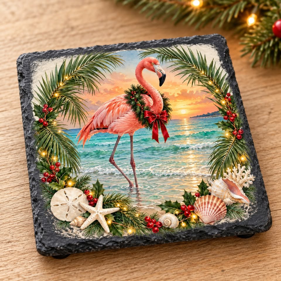 Coastal Christmas Slate Coaster Set | Set of 4