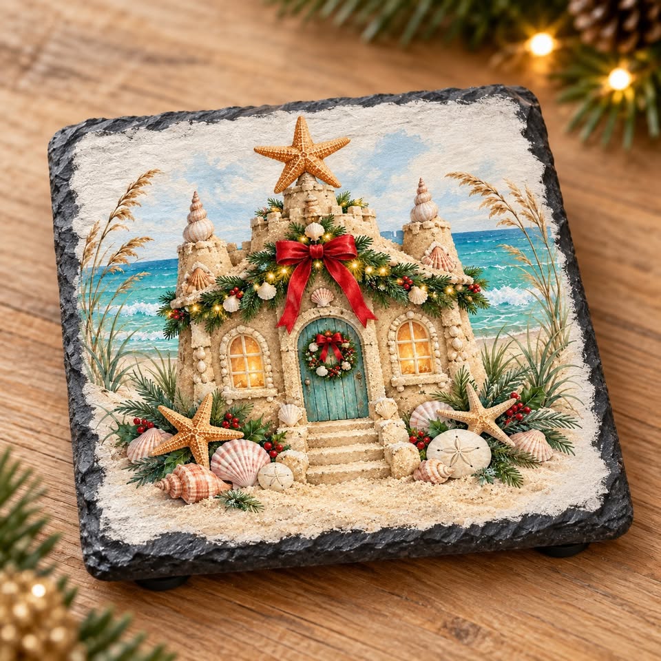 Coastal Christmas Slate Coaster Set | Set of 4