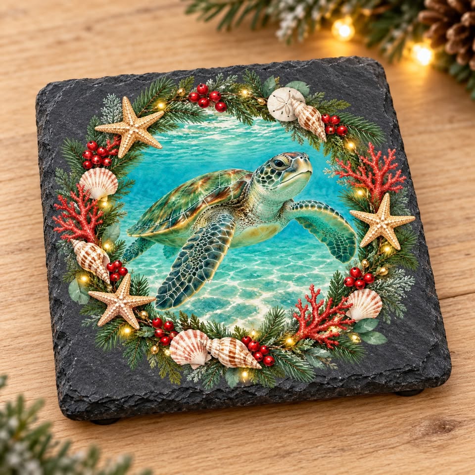 Coastal Christmas Slate Coaster Set | Set of 4