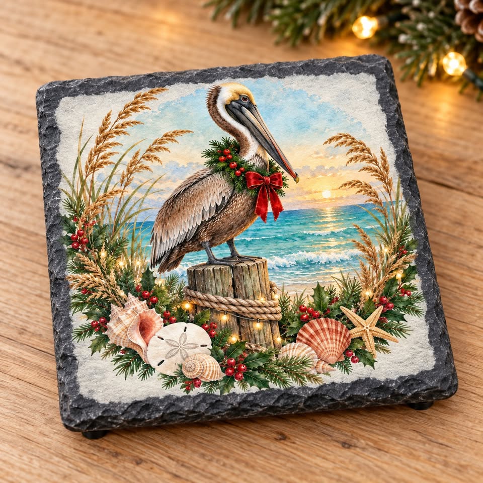 Coastal Christmas Slate Coaster Set | Set of 4