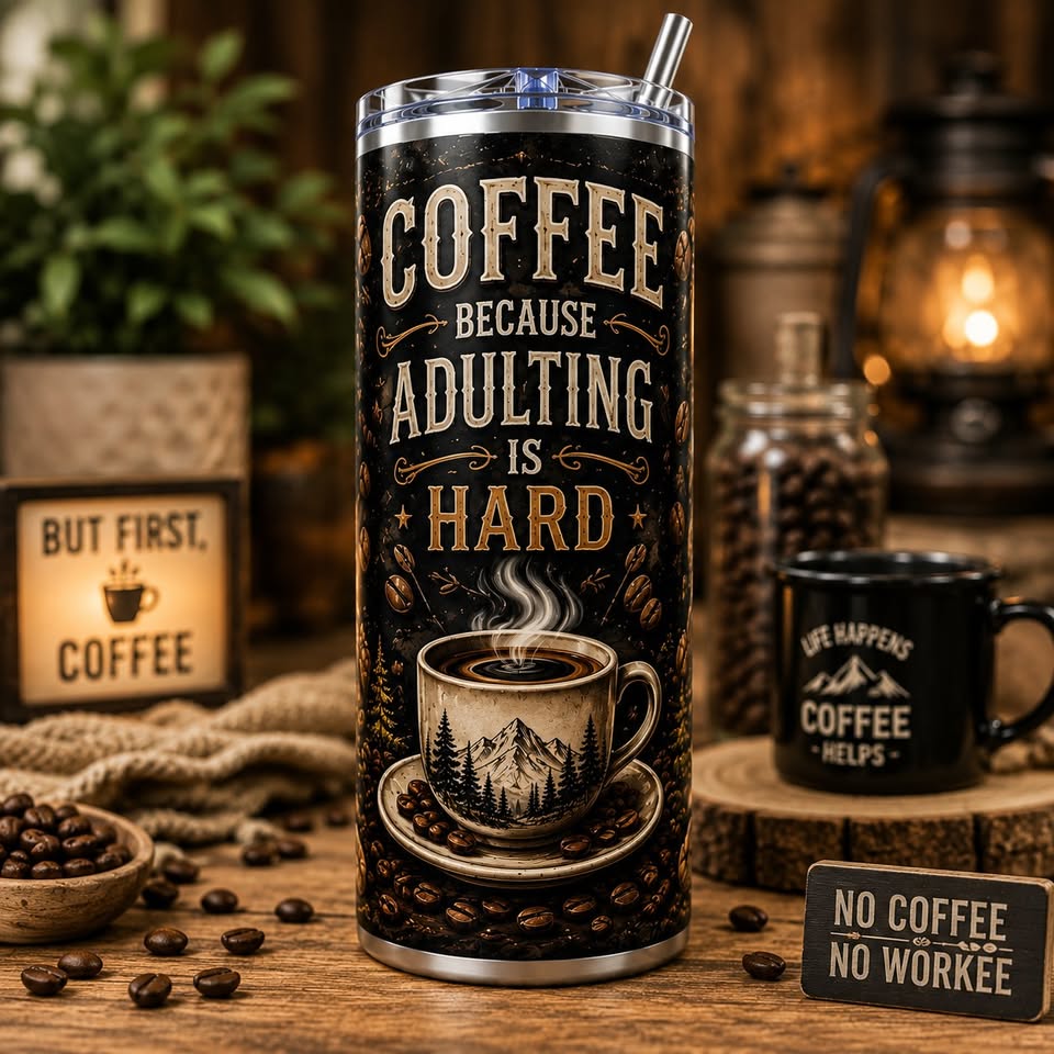 Coffee Because Adulting Is Hard – 20oz Skinny Tumbler