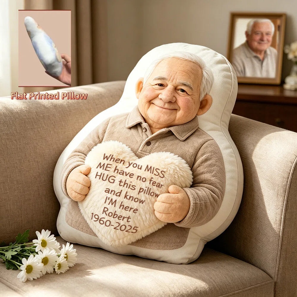 Personalized 3D Effect Memorial Hug Pillow – Custom Photo Pillow with Heart Message, Sympathy Gift for Loss & Remembrance