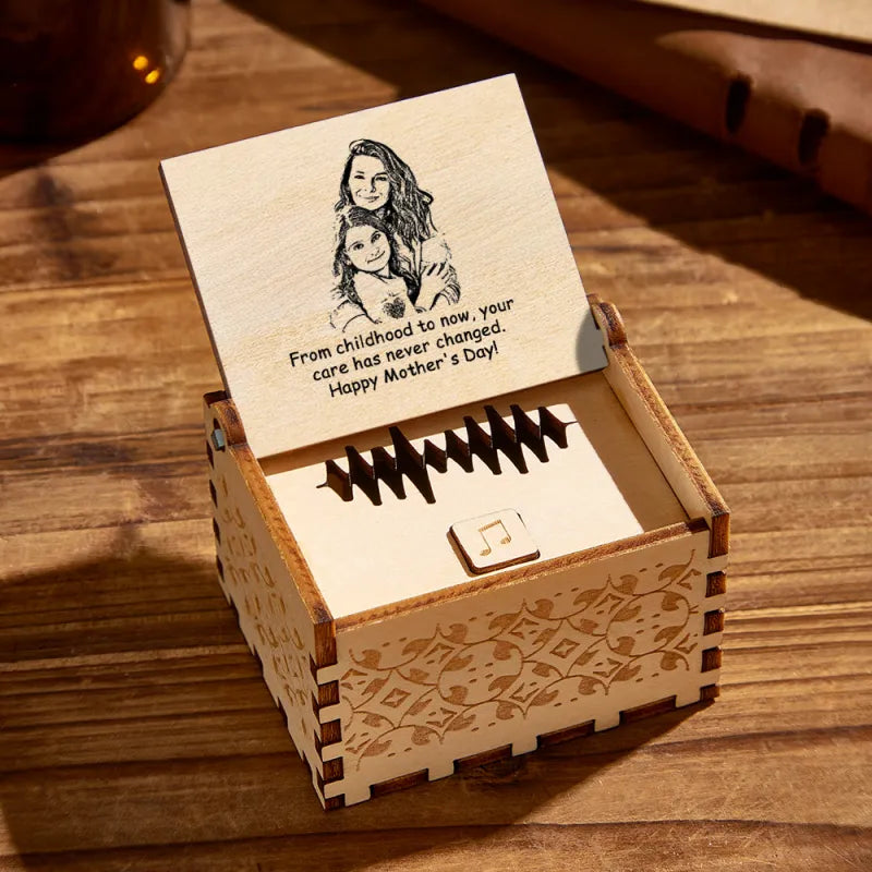Custom Photo and Text Digital Music Box Any Song Tune or Voice Personalized Wooden Photo Music Box Mother‘s Day Gift