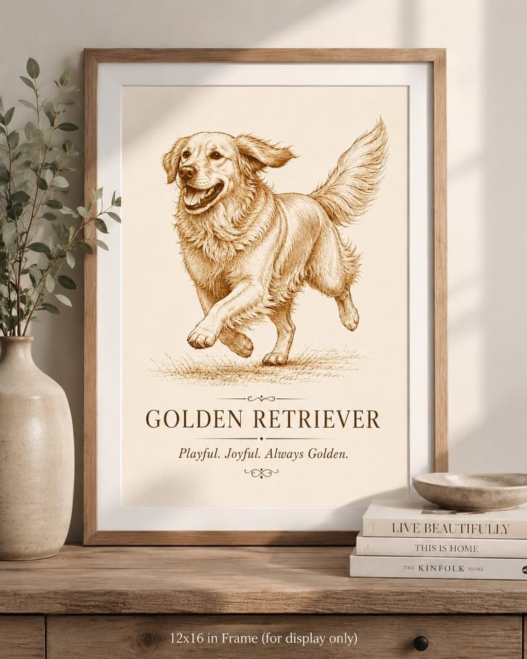 Golden Retriever Wall Art Print – “Playful, Joyful, Always Golden”