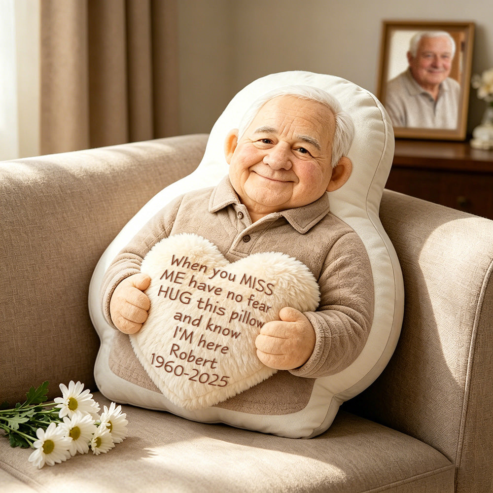 Personalized 3D Effect Memorial Hug Pillow – Custom Photo Pillow with Heart Message, Sympathy Gift for Loss & Remembrance