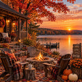 Cozy Fall Lake Cabin Wall Art – 16×12 Autumn Print