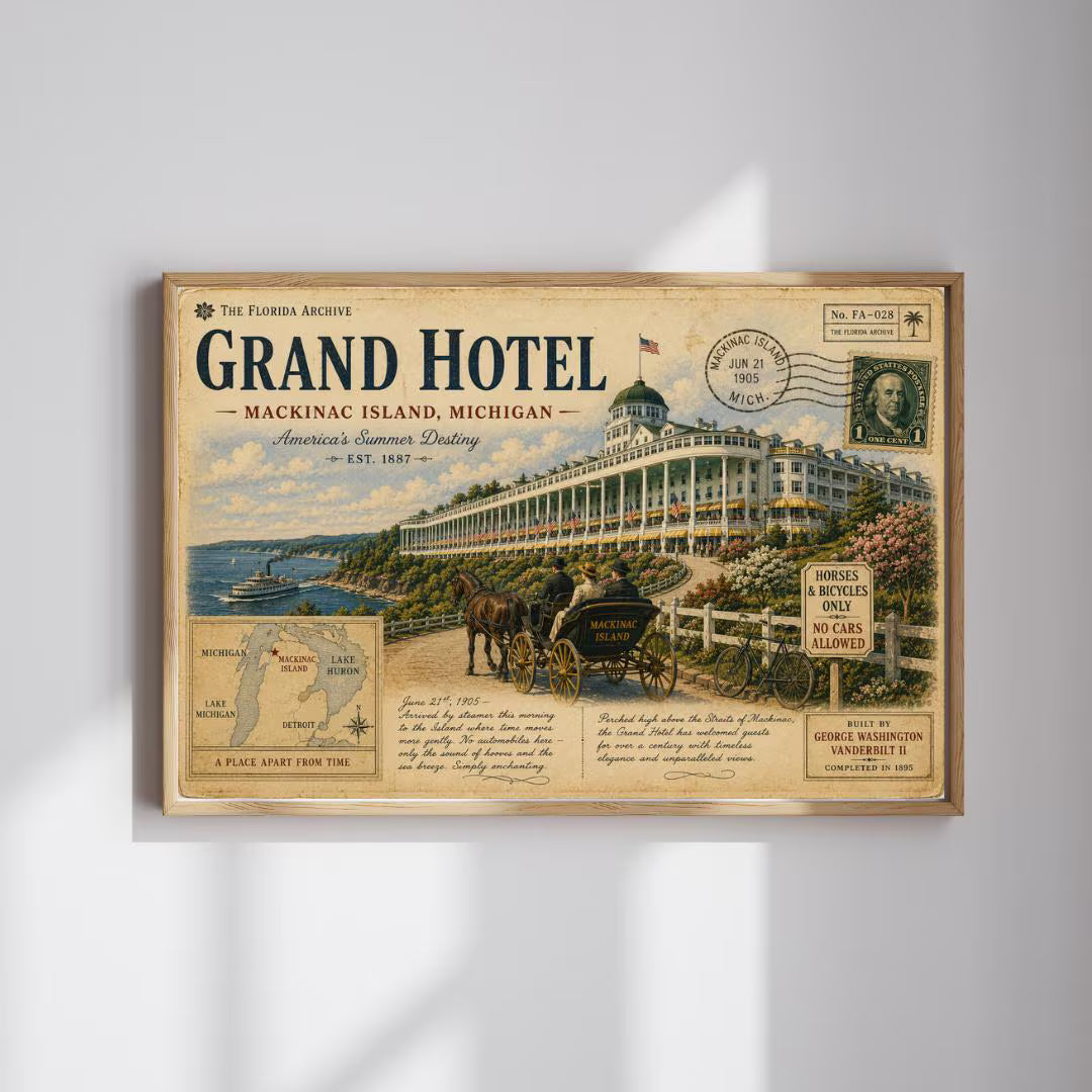 Grand Hotel Mackinac Island Vintage Canvas Print – 16×12
