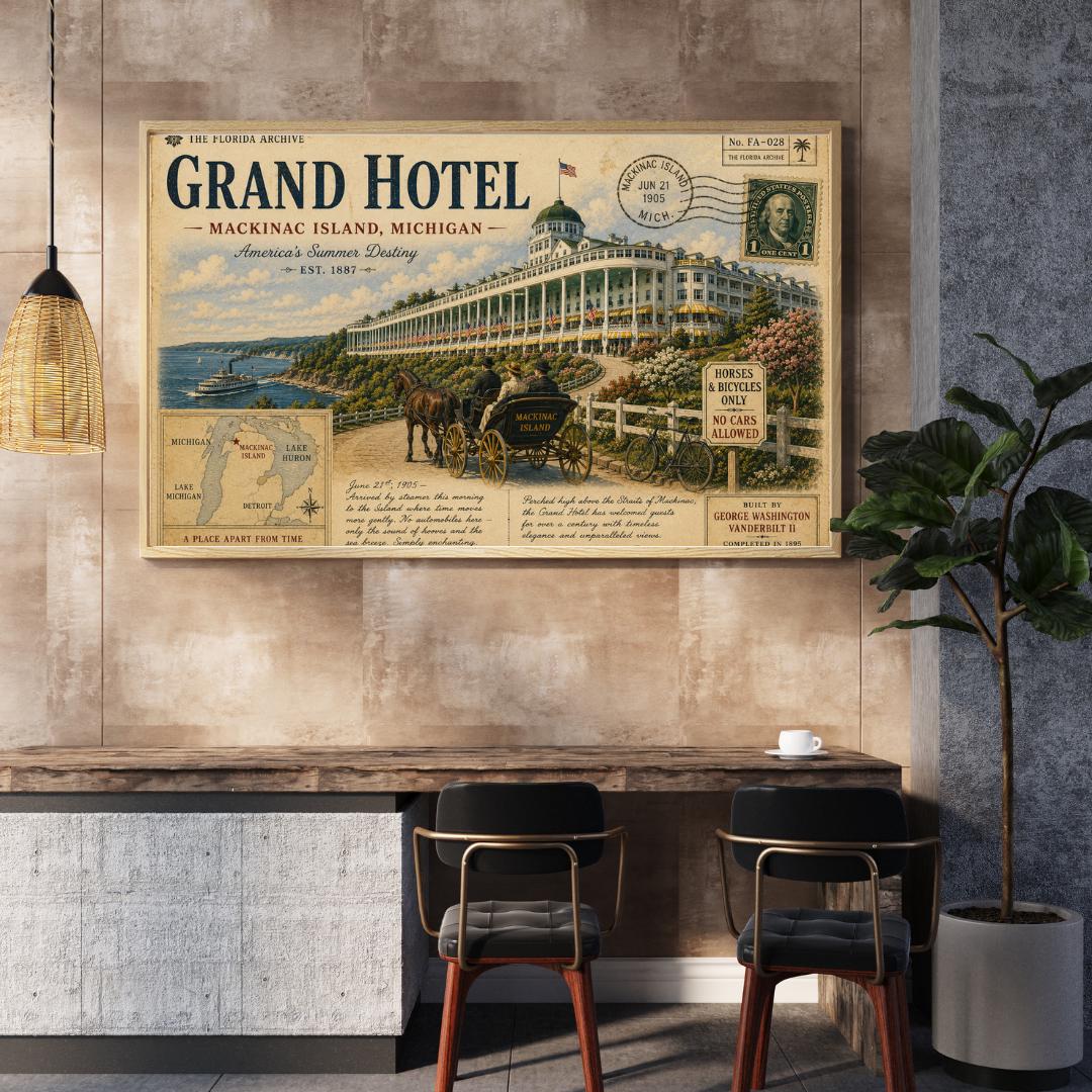 Grand Hotel Mackinac Island Vintage Canvas Print – 16×12