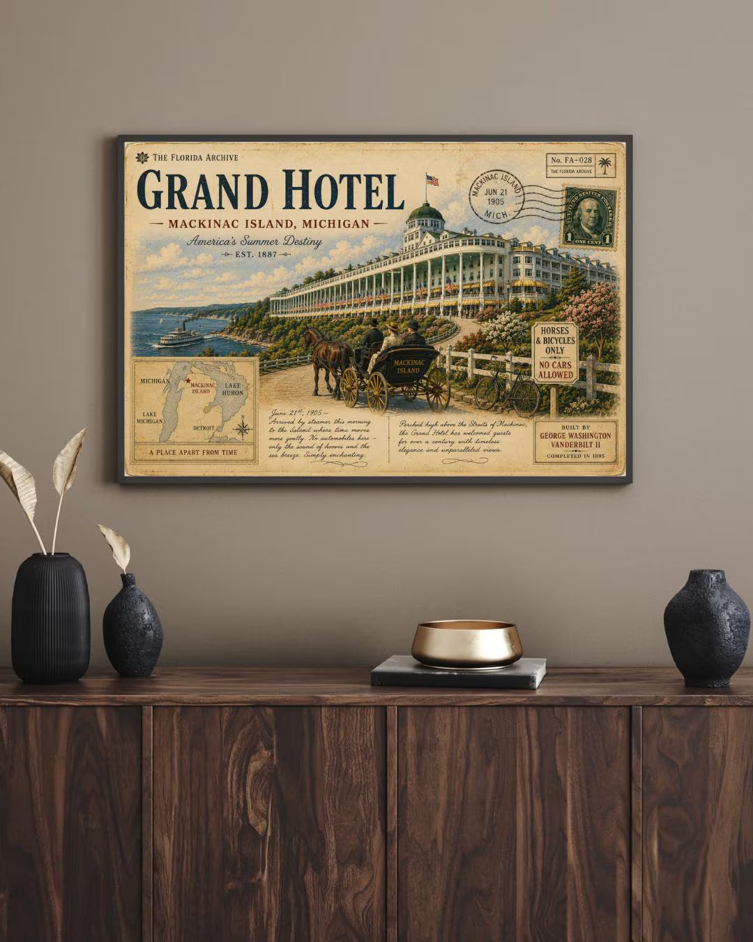 Grand Hotel Mackinac Island Vintage Canvas Print – 16×12
