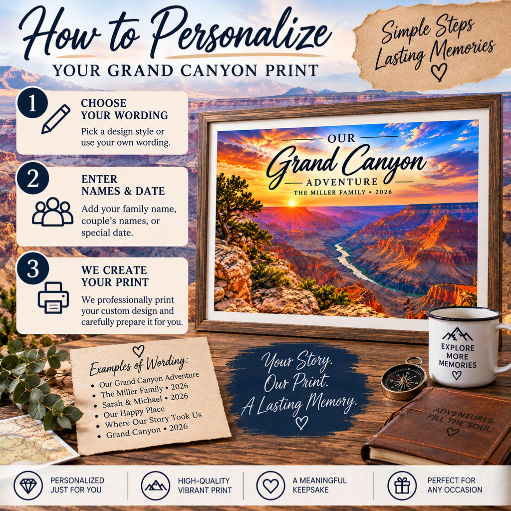 Personalized Grand Canyon Wall Art Print – 16×12 Custom Vacation Keepsake