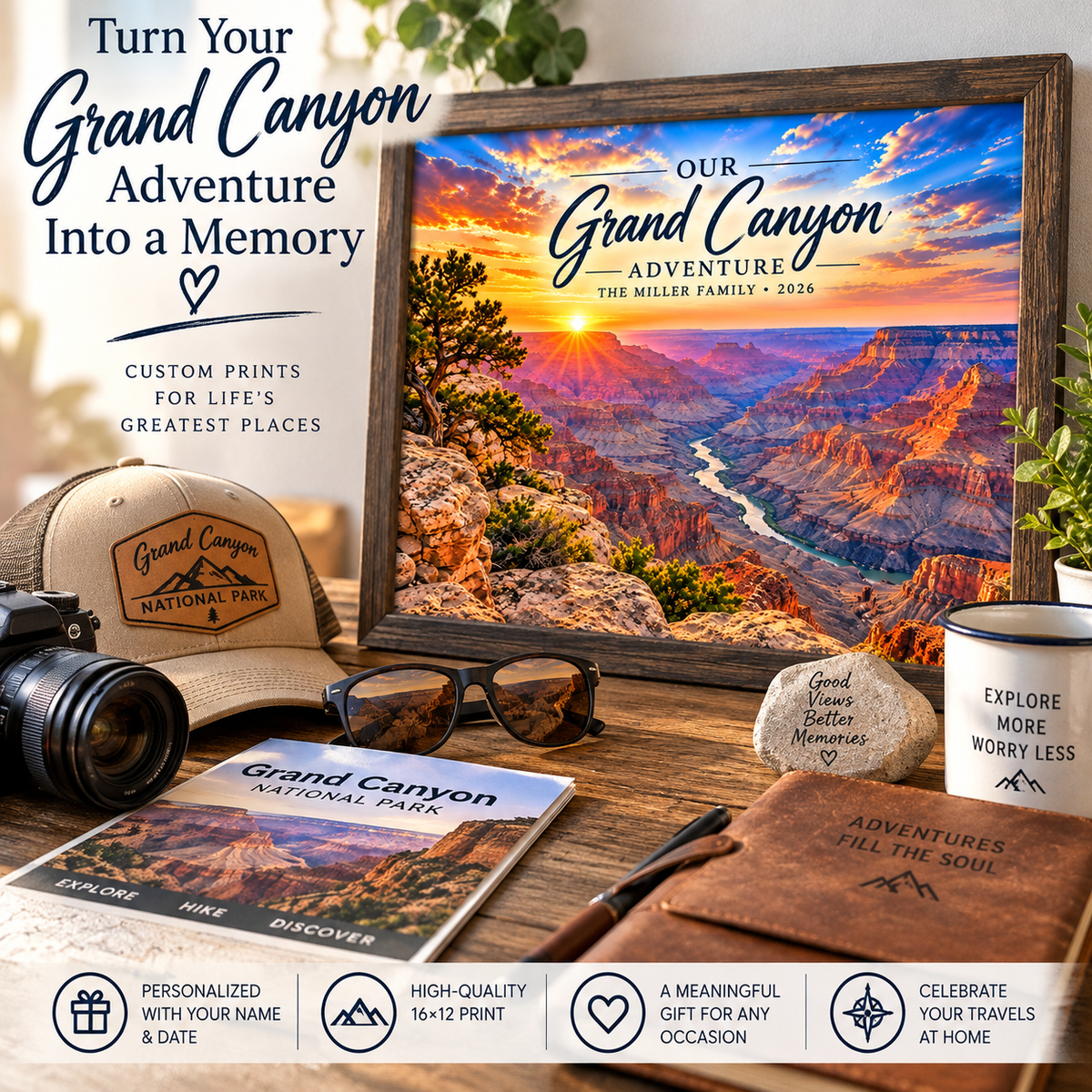 Personalized Grand Canyon Wall Art Print – 16×12 Custom Vacation Keepsake