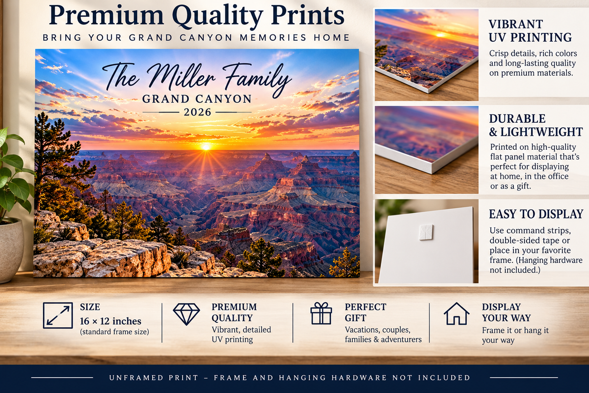 Personalized Grand Canyon Wall Art Print – 16×12 Custom Vacation Keepsake