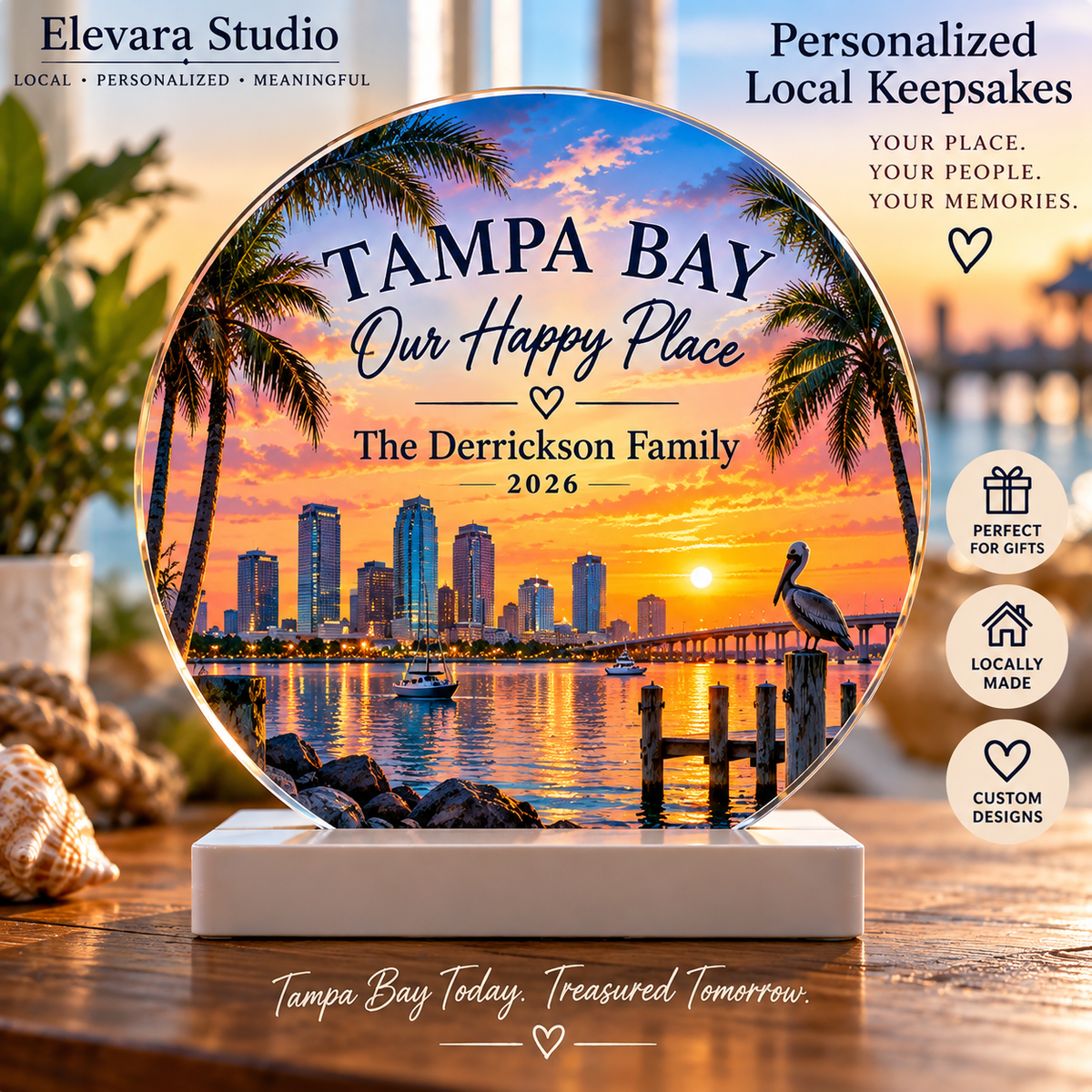 Personalized Tampa Bay Acrylic Keepsake with Display Base
