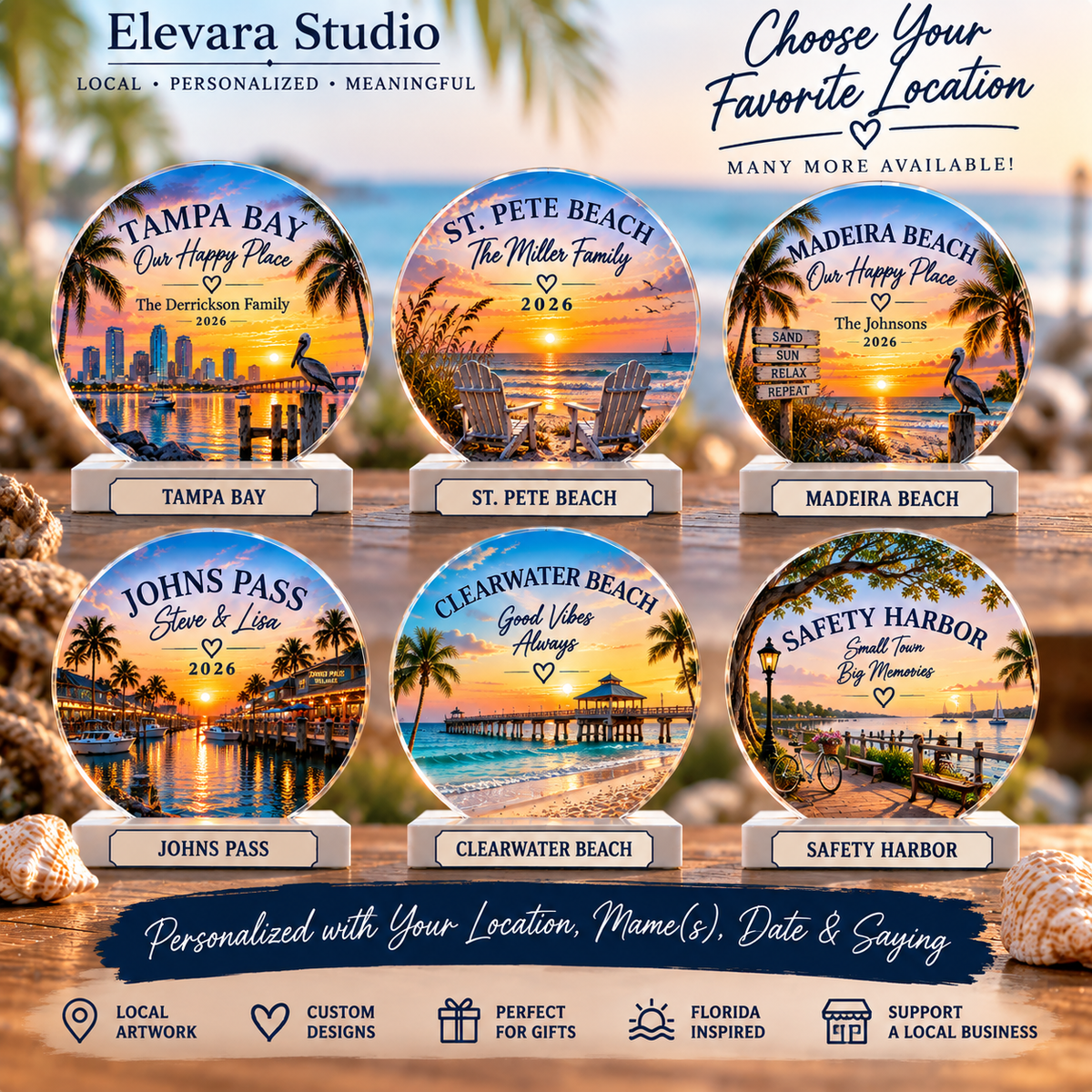 Personalized Tampa Bay Acrylic Keepsake with Display Base