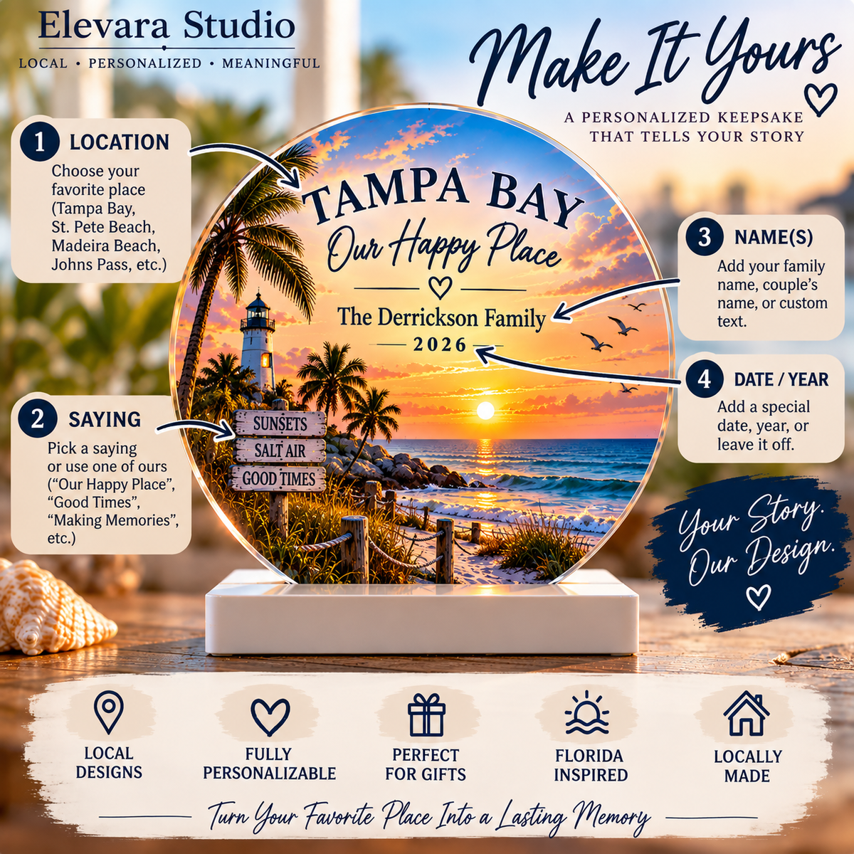 Personalized Tampa Bay Acrylic Keepsake with Display Base