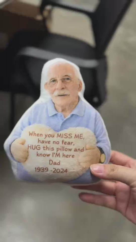 Personalized 3D Effect Memorial Hug Pillow – Custom Photo Pillow with Heart Message, Sympathy Gift for Loss & Remembrance
