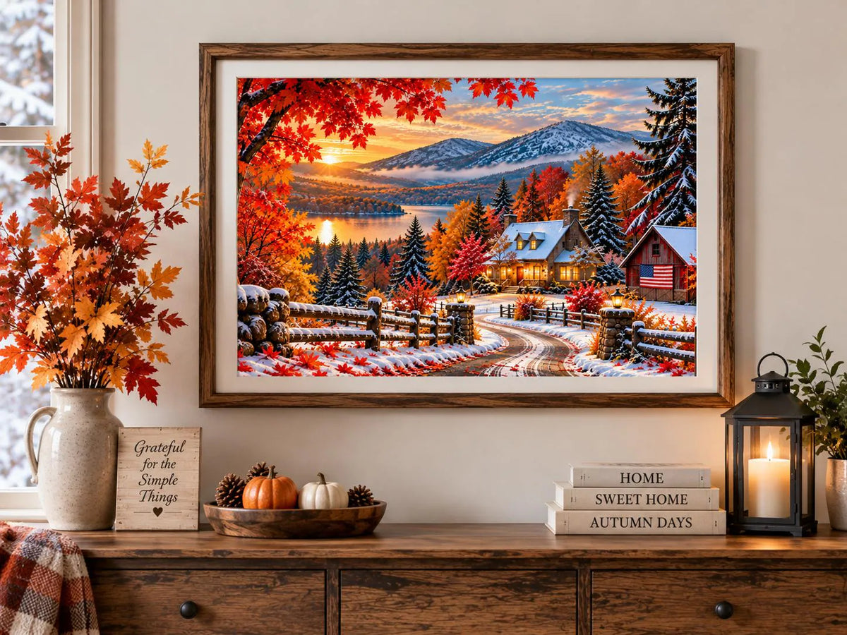 Fall & Winter Wall Art – First Snow Autumn Landscape – 16×12
