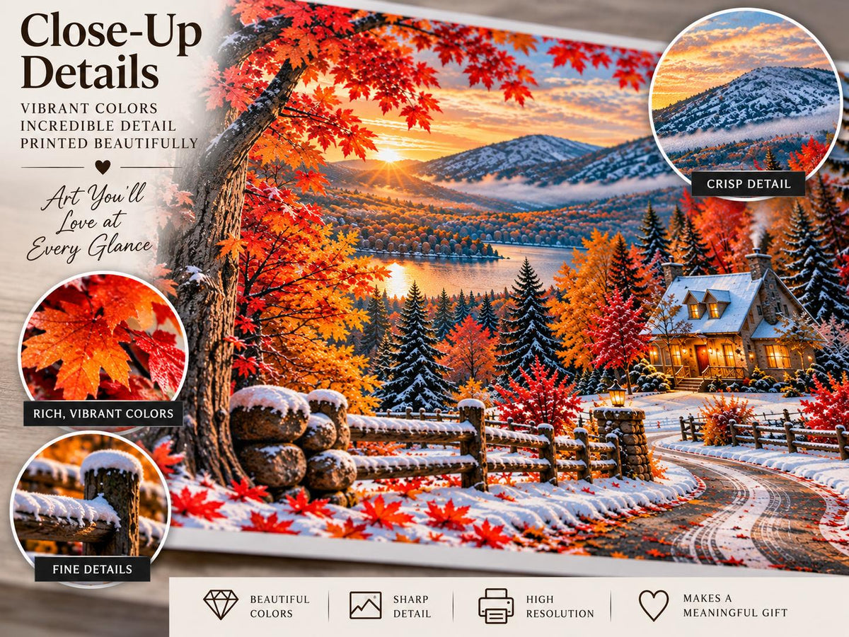 Fall & Winter Wall Art – First Snow Autumn Landscape – 16×12