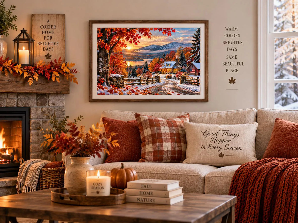 Fall & Winter Wall Art – First Snow Autumn Landscape – 16×12
