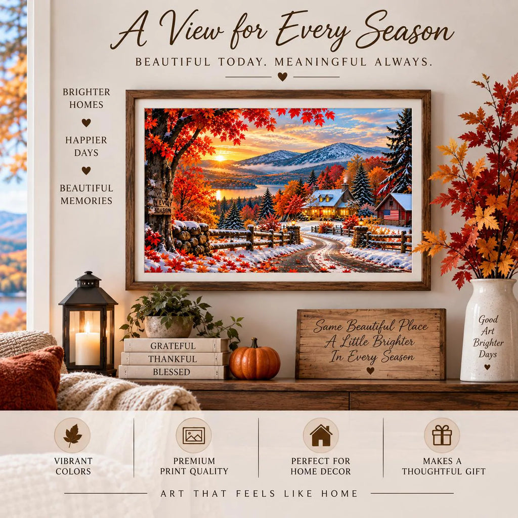 Fall & Winter Wall Art – First Snow Autumn Landscape – 16×12