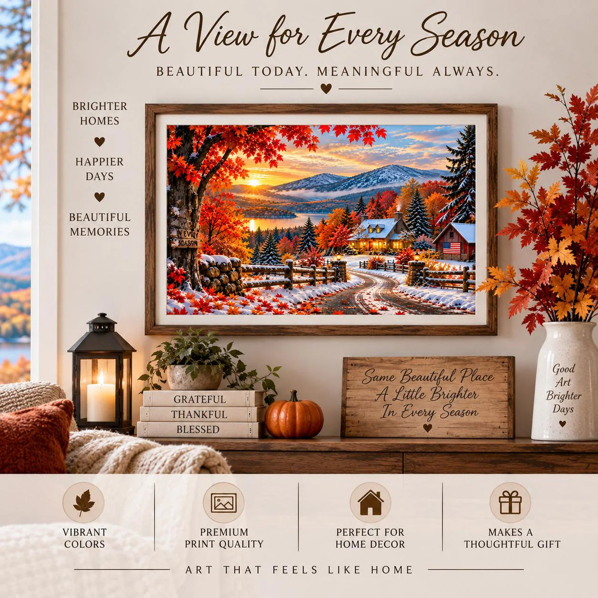 Fall & Winter Wall Art – First Snow Autumn Landscape – 16×12
