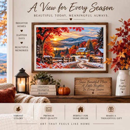 Fall & Winter Wall Art – First Snow Autumn Landscape – 16×12