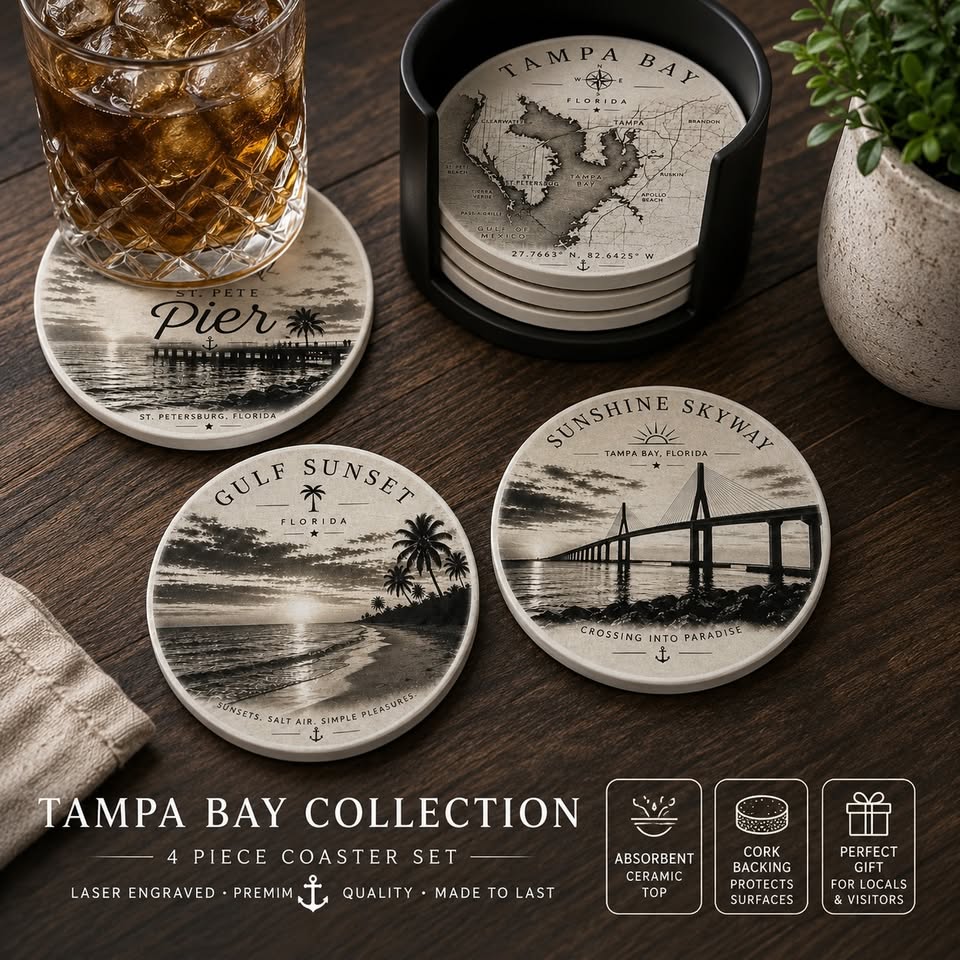Tampa Bay Ceramic Coaster Set | 4-Piece Coastal Collection