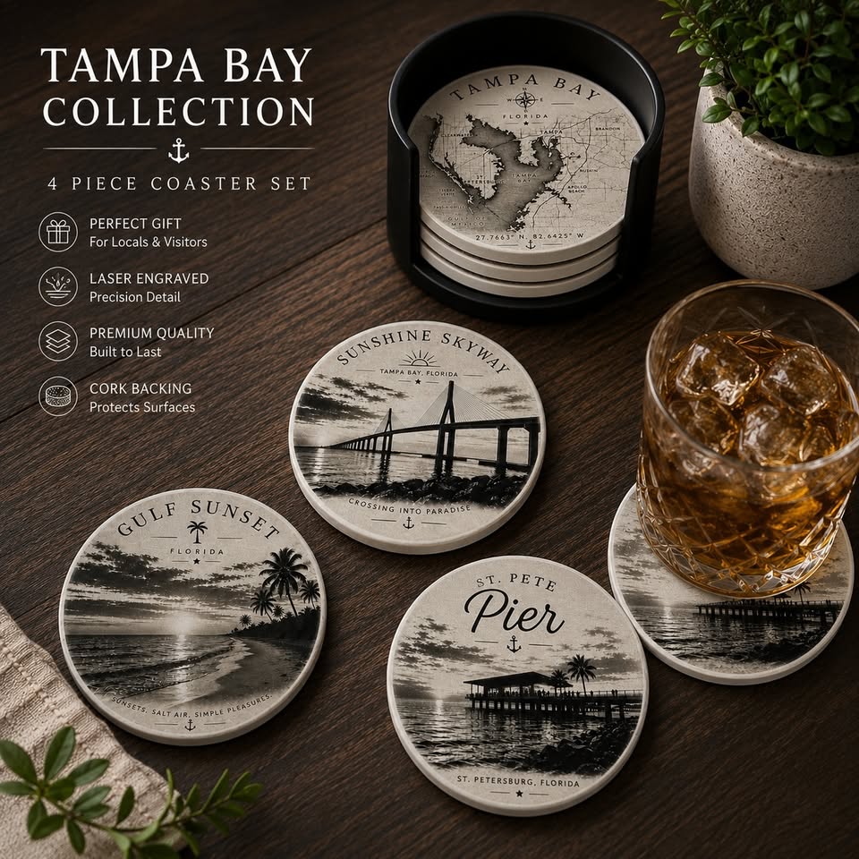 Tampa Bay Ceramic Coaster Set | 4-Piece Coastal Collection
