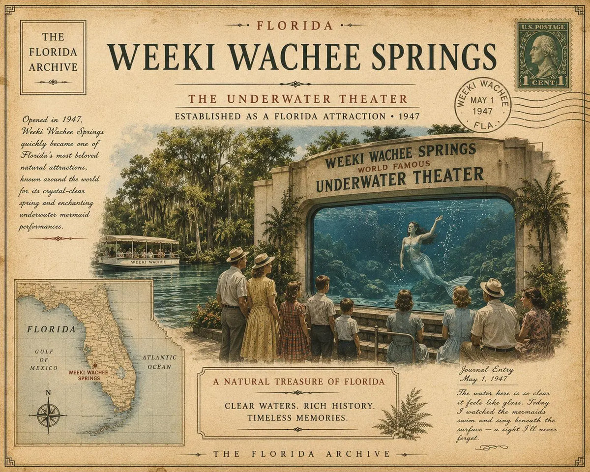 Weeki Wachee Springs Vintage Florida Canvas Print – 16×12